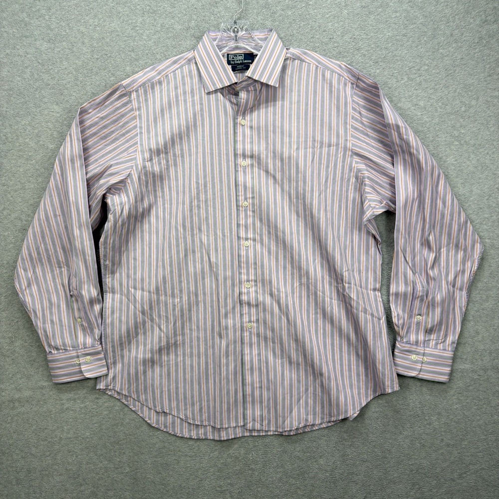 Polo Ralph Lauren Men Shirt Mens 17.5 XL Purple Orange Stripe Regent Classic Fit